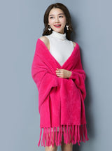 Fringed Knitted Shawl Cloak