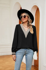 V-neck Stitching Loose Long Sleeves