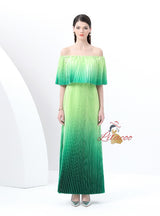 Gradient Pleats Off the Shoulder Long Dress