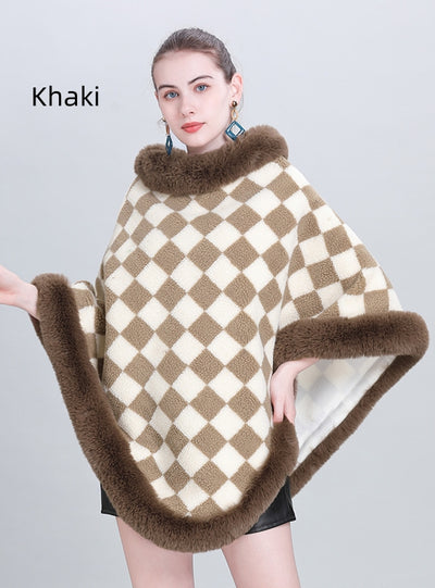 Thickened Plaid Round Neck Shawl Cloak