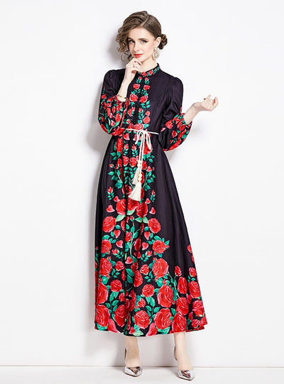 Palace Style Flower Single-breasted Dress