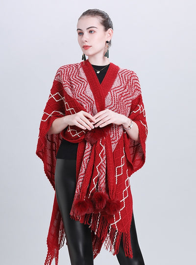 Scarf Wool Ball Knit Cardigan Shawl Cloak