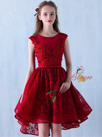 Burgundy Lace Backless Homecoming Dress