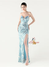 Mermaid Sequins Strapless Beading Split Prom Dress
