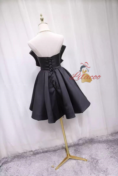 Black Satin Strapless Homecoming Dress