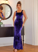 Mermaid Velvet Straps Long Party Dress