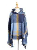 Blue Plaid Hooded Shawl Cloak