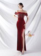 Mermaid Sequins Off the Shoulder Split Prom Dress