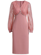 Pink Long Sleeve Lace Mother Of The Bride Dress