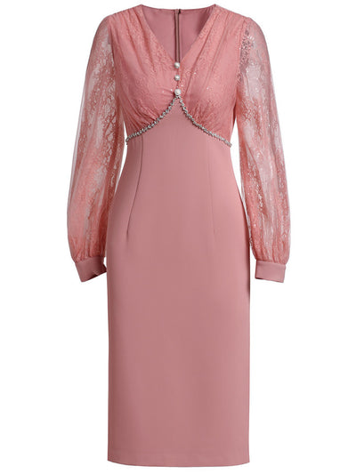 Pink Long Sleeve Lace Mother Of The Bride Dress
