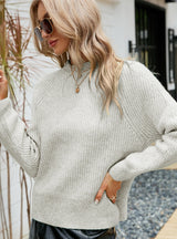 Round Neck Solid Color Pullover Long Sleeve Sweater