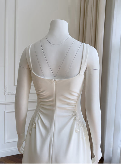 White Straps Beading Prom Dress