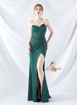 Mermaid Strapless Pleats Split Prom Dress