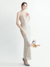 Spaghetti Straps Sequins Split Prom Dress