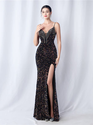 Spaghetti Straps Sequins Beading Prom Dress