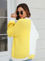 Loose Stitching Color Matching Sweater Coat