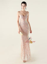 Spaghetti Straps Mermaid Sequins Beading Prom Dress