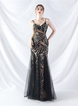 Mermaid Tulle Sequins Straps Prom Dress