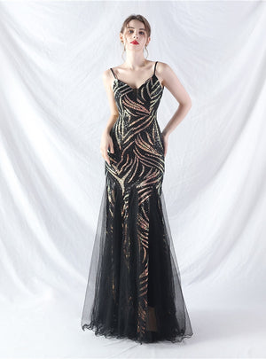 Mermaid Tulle Sequins Straps Prom Dress