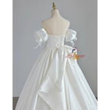 White Satin Strapless Bow Wedding Dress