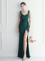 Straps Split Beading Prom Dress