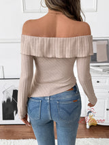 Knitted Solid Color Long Sleeve T-shirt