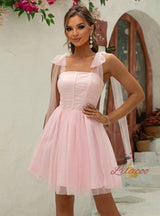 Black Tulle Straps Short Party Dress