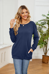 Solid Color Round Neck Casual Long Sleeve T-shirt