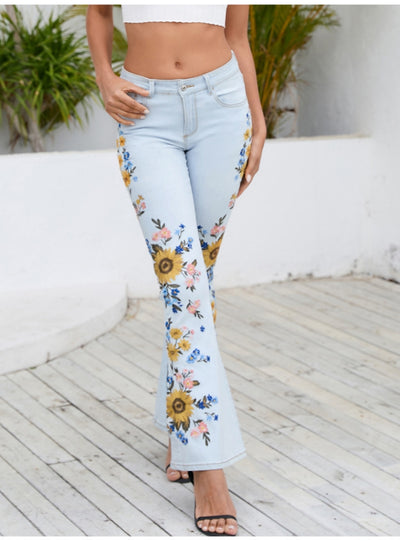 Heavy Industry Embroidery Trumpet Jeans Pants