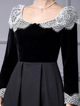Black Satin Velvet Mother Of The Bride Dress