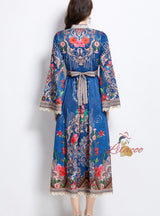 National Style Pattern Stand-up Collar Section Dress