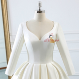 Ivory White Satin Long Sleeve Wedding Dress