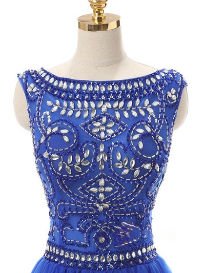 Blue Tulle Crystal Beading Homecoming Dress