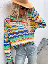 Loose-fitting Color Round Neck Striped Sweater