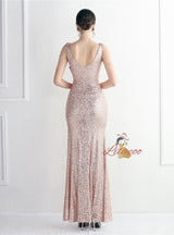 Sequins V-neck Beading Split Prom Dress