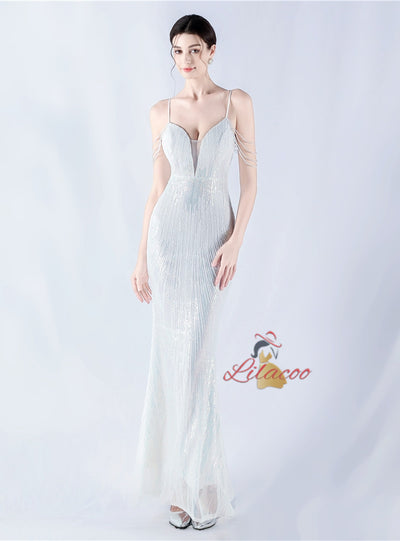 Mermaid Sequins Spaghetti Straps Prom Dress