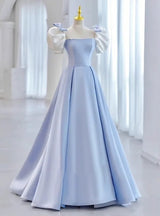 Burgundy Square Puff Sleeve Prom Dress