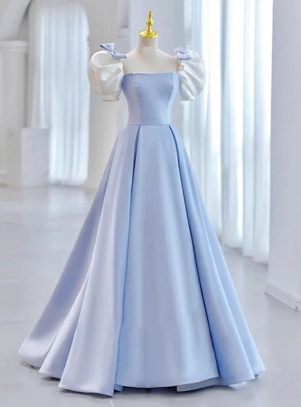 Burgundy Square Puff Sleeve Prom Dress