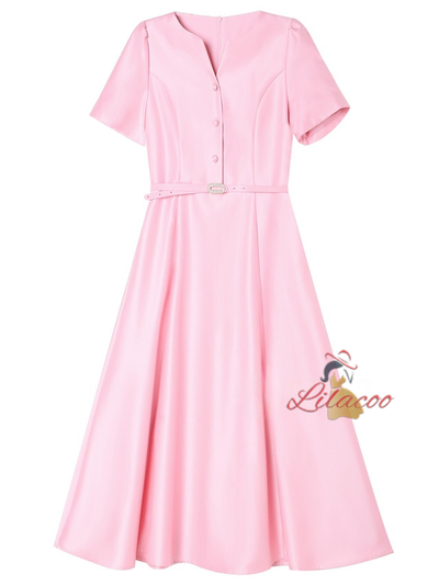 Pink Satin Short Sleeve Mother Of The Bride Dress