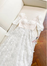 White Lace Long Sleeve V-neck Prom Dress