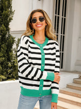 Striped Cardigan Color Matching Button Sweater Coat