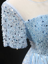 Light Blue Tulle Sequins Homecoming Dress