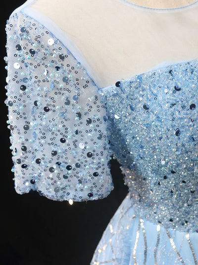 Light Blue Tulle Sequins Homecoming Dress