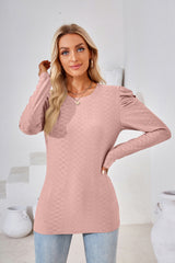 Round Neck Loose Pleated Long Sleeve T-shirt