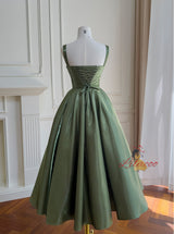 Green Vintage Straps Bow Prom Dress