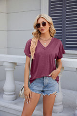 V-neck Solid Color Loose Short Sleeve T-shirt