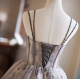 Gray Tulle Sequins Straps Homecoming Dress