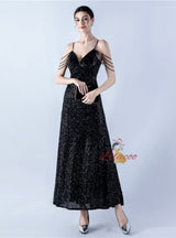 Spaghetti Straps V-neck Beading Prom Dress