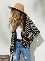 Striped Stitching Button Cardigan Sweater Coat
