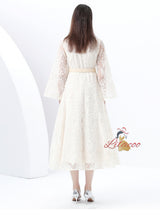 Retro Long Sleeve Lace Long Dress